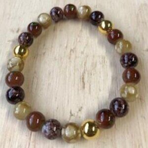 Brown and Gold Handmade Stretch Bracelet Glass Beads #15